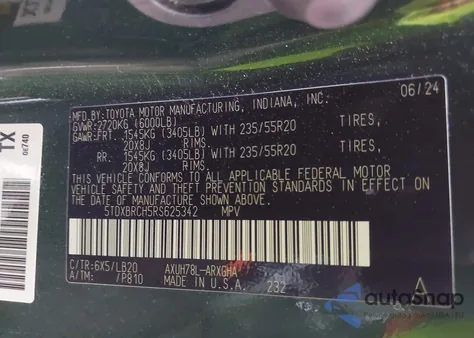 2024 Toyota Highlander Hybrid Limited z USA, uszkodzony, nr VIN 5TDXBRCH5RS625342